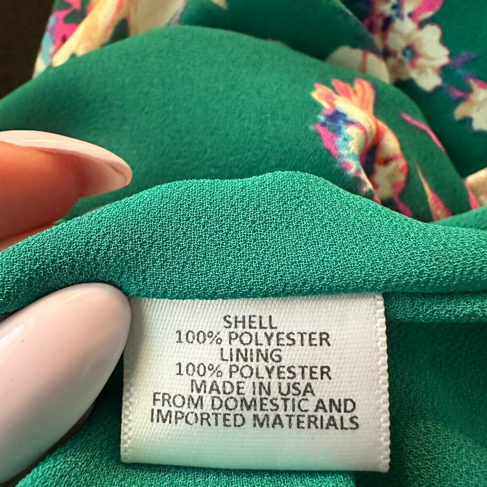 Charles Henry Cold Shoulder Floral Green Mini Dress Elastic Waist Summer Size M - Picture 9 of 11
